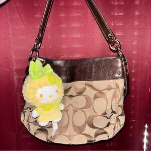 Coach Brown Signature Canvas Shoulder Bag with Chocolate Leather Trim